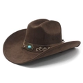 Donkerbruine suède cowboyhoed met geborduurde band en turquoise steendetail - M (56-57cm) / Bruin Imitatiesuède