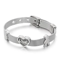 Silver stainless steel mesh bracelet with heart love charm and kid-shaped pendants - LOVE Heart & Figures (KB112814-K)