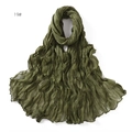 Detail showing army green crinkle textured lightweight cotton linen scarf in a soft drape - 19# Olive Green