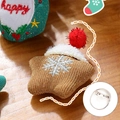 Christmas star brooch in brown knit with white snowflake and red pompom detail - Snowflake - Brooch Style