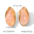 Especificaciones de tamaño para pendientes de resina rosa con borde de acero dorado 18k - Ovalado Rosa Claro (HC-E11038-PK)