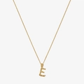 Detail of gold S925 silver necklace with textured initial E pendant and small diamonds - 925 Silver / Gold - Letter E