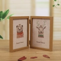 Double folding light brown wooden picture frame with sweet home bear and deer prints - 2-Panel Light Brown / 6 Inch