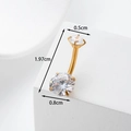 Piercing para ombligo en acero 316L dorado con circonitas y medidas de las dimensiones - Redondo Dorado