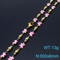 Pink evil eye butterfly pendant on golden beaded chain necklace, size 500x6mm, weight 13g - Pink Butterfly Style (KN233688-Z)