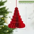 Hanging 10cm red honeycomb paper Christmas tree ornament with festive warm lighting background - 10cm Multi-layer Christmas Tree / Red