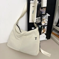 Sac bandoulière minimaliste en nylon beige avec sangle réglable et poches zippées - Blanc Cassé