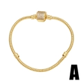Gold-tone snake chain bracelet featuring a sparkling zircon micro-pave rectangular clasp - Pave Zircon Buckle / Gold Snake Chain Bracelet Style A