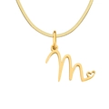 Gold stainless steel snake chain necklace featuring a cursive letter M heart pendant - M / Gold