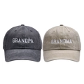 Macro-opname van Grandpa en Grandma borduursels op gewassen katoenen baseballpetten - Volwassene(56-60cm) / Zwart Grandpa + Khaki Grandma