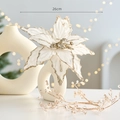 Elegant 26cm white artificial poinsettia with gold glitter edges for Christmas tree decoration - White Gold