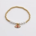 Pulsera ojo turco bañada en oro con perlas y circonitas de colores para mujer - Ojo del Diablo Hueco con Circón Rojo