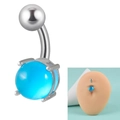 14G stainless steel belly button ring with bright blue flat-back stone and curved bar - 1.6x10x5x8mm / Aqua