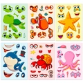 6-pack ocean animal DIY face sticker set with turtle shark octopus for kids - Marine Life Face Change Style (T01042969)