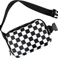 Checkerboard pattern nylon belt bag with black adjustable strap and plastic buckle - Black White Grid