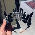 Handmade black crystal stone crown headpiece woven with silver metal wire - Black