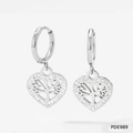 Silver heart earrings with tree of life cutout and sparkling zircon inlay - Silver Earrings (PDE989)