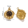 Retro geometric titanium steel pendant with dark brown stone and gold finish - B-Tiger Eye