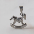Silver stainless steel rocking horse pendant with polished finish and metallic luster - D05-Rocking Horse-Steel