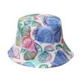 White bucket hat with colorful watercolor seashell and snail prints for men and women - White Ocean Shells