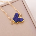 Chic golden O-chain necklace featuring a blue crystal butterfly pendant in vintage style - Dark Blue