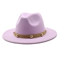 Close-up of lavender wool fedora hat with brown studded band and gold rivets detail - M(56-58cm) / Taro Purple