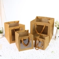 Brown kraft gift bags with square PVC window and fabric handles in four assorted sizes - 15*15*15cm / Kraft Color