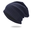 Dunkelblaue Beanie-Mütze mit vertikalem Rippenstrick und warmem Doppelschichtfutter - Einheitsgröße / Marineblau