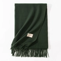 Solid dark green cashmere-feel scarf with elegant fringes and a designer woven label - 70*200cm / Dark Green