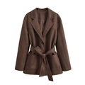 Trench corto in camoscio marrone scuro con revers e cintura in vita - XS / caffè