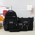Schwarzes 5-teiliges Rucksack-Set für Mädchen mit Umhängetasche und Schreibwarenzubehör - Reines Schwarz
