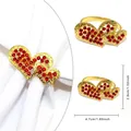 Golden double heart napkin ring with sparkling red rhinestones for wedding decor - Golden Double Heart Red Rhinestone