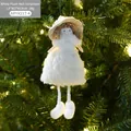 Poupée de Noël en peluche blanche avec jupe en tricot et détails de perles - Fille Blanche