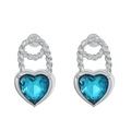 Silberne Herz-Ohrringe mit gedrehten Ringen und facettierten himmelblauen Zirkonias - See-Blau (Ohrstecker)