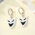 Creative white mask ghost earrings with black smiley faces and silver hooks for women - Smirking Ghost