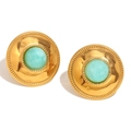 Retro geometrische 18K vergoldete runde Ohrstecker mit Amazonit-Stein und Webkanten-Detail - Amazonit Runde Ohrstecker - Gold