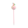 Close-up of cute unicorn plush ball pen with colorful pompom and pink barrel for students - Pink
