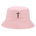 Chapeau bob rose avec broderie croix Faith noire et détails de bordure surpiqués - Taille unique / Rose