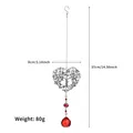 Detail of silver Tree of Life suncatcher with red crystal beads and size dimensions - Heart Tree of Life / Red