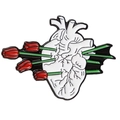 Anatomical white heart enamel pin with red tulips and green stems for medical students - Tulip Piercing Heart Style (xz2198)