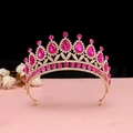 Corona barocca di lusso in oro rosa con cristalli rosa per spose e compleanni - KC Oro Rosa rossa