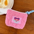 Pink quilted cotton square storage pouch with heart stitching and logo label for women - Raspberry Pink Heart Quilted Mini Bag