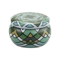 4.4oz metal candle tin with green mandala geometric pattern and matching lid - D242-Dark Green Geometric