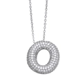 Silver round pendant necklace with micro-paved white zircons on minimalist background - Letter O / Silver
