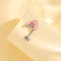Pink mushroom stud earring with cubic zirconia and pink enamel in durable titanium steel - Pink With White Zirconia - Right Side (Single Piece)