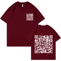 Harajuku style QR code short sleeve t-shirt in burgundy with front and back views - Burgundy