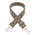 Adjustable jacquard wide shoulder strap with geometric pattern and gold metal hooks - Beige/Black Khaki Geometric