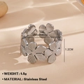 Adjustable floral stainless steel ring with matte silver finish and five-petal flower design - 758 / Silver