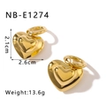 Macro detail of gold 3D heart hoop earrings showing size 2.1cm by 2.6cm and weight 13.6g - Wide 3D Heart Style (NB-E1274) / 2.1cm x 2.6cm