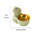 Hellgrüner Hasen-Räucherstäbchenhalter aus Keramik, goldene Schale, Maße 7cm x 8,5cm - Hockender Hase Weihrauchbrenner-Grün